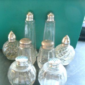4 sets of vintage crystal glass salt & pepper shakers.